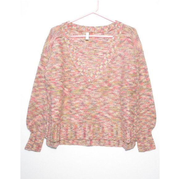 Anthropologie Pilcro Deep V Sweater -  Pink Spacedye Combo XXS 2XS 00 - Picture 3 of 9
